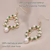 Hoop Earrings 2023 Trendy Green Crystal Handcraft High Quality Women Jewelry Small Natural Real Pearl Beads Earring