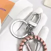 Keychain Brand Flower Designer Mens Luxury Car Keyring Womens V Letter Pink Leather Knitting Keychains Fashion Keychain Bags Pendant No Box