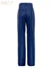 Women's Pants Capris Clacive Fashion Blue Pu Leather Women'S Pants Elegant Slim High Waist Straight Trousers Streetwear Pantalones Female Clothing 230330