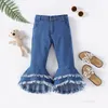 16109 Nuova primavera Autunno per bambini Girlini pantaloni in jeans Ruffles Pantaloni svasati per bambini jeans casual jeans pantaloni pantaloni a campana