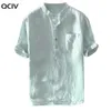 Camisa casual masculina camisa masculina nova lampe larga de algodão linho de algodão curto botão de bolso camisetas tops blusa vestido masculino camisa camisa masculina w0328