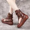 Sandals Comemore Women Summer Roman Boots Mid Heels Wedges Shoes Ladies Vintage PU Leather Sandalias Mujer Sapato Feminino 230330