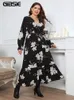 Plus size Dresses GIBSIE Size Floral Print Surplice Neck Belted Maxi Dres Spring Fall Vacation Long Sleeve Ruffle Hem ALine 230330