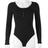 Kobiety Jumpsuits Rompers jesienne zima seksowne czarne body obcisłe guziki Bodysuit z długim rękawem Koszulka Moda Body Mujer Jescuit 230329