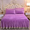 Bed Skirt Luxury Solid Crystal Velvet Bedding Large Lace Soft Coral Fleece Bedding Excluding Pillowcases 230330