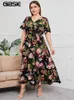 Kleider in Übergröße GIBSIE Größe V-Ausschnitt Blumendruck Boho Dres Sommer Kurzarm Maxi Holiday Aline Female Belted Dress 230330