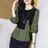 Women's Polos Summer Women Fake Two Shirts Splicing 34 Sleeve Elegant Female Pullover Slim Fit Fashion Miss AllMatch Bottoming 230330