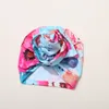 Nytt blommigt tryck småbarn Big Flower Turban Infant Hat Girls Kid Cotton Bonnet Nyfödd Plaid Beanie Cap Baby Head Wraps