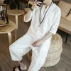 Conjunto de chándal de lino fino para hombre, conjunto de 2 unidades de lino de algodón grande suelto de estilo chino de verano, pantalones de manga corta de longitud media FS99 230330