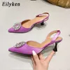 Платье обуви 2022 Новые фиолетовые женщины накачают модные хрустальные стиль с низким высоким каблуком Свадебная невеста для стриптизершей 221130