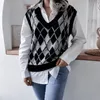 Coletes femininos de inverno preparar estilo malha suéter feminino de-decote em v casual tanque argyle top top solto suéter retro 18133 230330