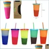 Кружки 24 унции температура цвета магическая чашка повторно используемого кофейного кружки пластиковая выпивка тумблеров с крышкой и доставкой св.