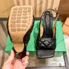 Scarpe eleganti da donna Sandali firmati Punta quadrata Tacchi a spillo Trama trapuntata Slingback Pantofole regolabili con fibbia alla caviglia Donna Per la festa Scarpa da spiaggia estiva