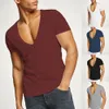 Men's T Shirts Men Casual Gym Muscle Tops Big V Neck Short Sleeve Mesh Breathable Bodybuilding Sport Fitness Solid Color Tees 230329