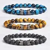 Strand Natural Yellow Tiger Eye Stone met sleepkroonarmband 8mm ronde kralen Elastische armbanden voor mannen Prachtige geschenk charme sieraden