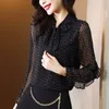 Women's Polos Bow Chiffon Shirt Springautumn Loose Long Sleeve Blouse Bottoming 5XL 230330