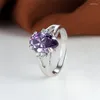 Anneaux de mariage poire coupe violet Zircon bague de fiançailles luxe cristal goutte d'eau pierre Vintage couleur argent pour les femmes bijoux