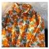 Kvinnors blusar vintage orange blommor strandskjortor komfort sommar lös casual knapp upp skjorta för män kvinnor japan kawaii harajuku kort