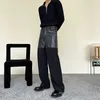 Men's Jeans Patchwork Leather Pants Men Streetwear Fashion Loose Casual Straight Trousers Male Japan Korean Style Black Suit 230330