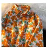 Kvinnors blusar vintage orange blommor strandskjortor komfort sommar lös casual knapp upp skjorta för män kvinnor japan kawaii harajuku kort