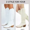 Stövlar plus storlek 45 kvinnors broderade Western Knee High Cowboy Cowgirl Chunky Heel Platform Women Shoes 230330