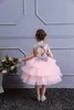 Abiti da ragazza Paillettes rosa Abito da damigella d'onore Ragazze Abito da ballo a fiori Bambini Aperto sul retro Festa di nozze Spettacolo Prima comunione