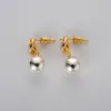 Japanese/Korean Gold/Silver Color Matching Stud Round Bead Earrings For Women 925 Silver Needles Fashion Personality Exquisite Gilt