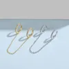 Orecchini pendenti Vienkim 2023 Semplice asimmetria in metallo Nappa lunga Nessun polsino dell'orecchio penetrante Gancio di cristallo Clip per regalo di gioielli da donna