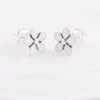 Stud Earrings White Enamel Daisy With Clear CZ Sterling-Silver-Jewelry For Women Luminous Brincos Oorbellen Pendientes