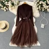 Kvinnor Casual Dresses Design Korean Maxi Autumn Sweet O Neck Puff Sleeve A-Line Dress Elegant Fashion Streetwear Long Dresses 2023