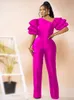 Kvinnors jumpsuits Rompers Women's Jumpsuit Shiny Skull Neck Puff Sleeves High midjen Slim and Elegant Office Ladies Summer Fashion Party Elegant and 230329