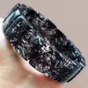 Strand Genuine Natural Black Rutilated Quartz Clear Rectangle Beads Women Bracelet 18x13mm