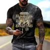 Masculino masculino masculino de tamanhos grandes de tamanhos grandes Vintage Loose Fashion Fashion America Rota 66 Letras impressas O vermelho respirável 230330