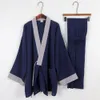 Vêtements de nuit pour hommes et pyjamas kimono japonais pour hommes à manches longues pantalons pour hommes en coton décontracté service à domicile pyjama deux pièces confortable 230330
