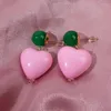 Hänge halsband flickor söta rosa hjärthängen imitation pärla färg kontrast örhänge koreansk design godis pärlstav halsband