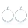 Hoop oorbellen Fashion Real 925 Sterling Silver Large Circle Crystal Tassel Ko Design Women Partyjewelry