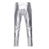 Heren jeans heren pu faux motorfietsbroek rechte been broek glanzend zilver gecoate metallic heren nachtclub podium kostuum homme 230330