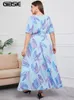 Kleider in Übergröße GIBSIE Größe V-Ausschnitt Blumendruck Boho Dres Sommer Kurzarm Maxi Holiday Aline Female Belted Dress 230330