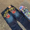 Mens Jeans American Hip Hop Street Anime tryckt jeans Mens Y2K High Harajuku Casual Wide Foot Pants Loose Straight Leg 230330