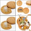 Other Kitchen Tools Bamboo Cheese Board And Knife Set Round Charcuterie Boards Swivel Meat Platter Holiday Housewarming Gift Drop De Dhv8P