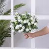 Decorative Flowers Artificial Bouquet White Red Rose Eucalyptus Leaves Wedding Decoration Peony Fake Flower For Party Home Decor Outdoor