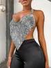 Stage Wear Sexy Belly Dance Vest Bling Sparkly Metal Rhinestones Crop Top Women Ladies Fashion Tank Camis Backless Halter Party Tops