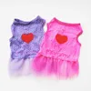 Dog Apparel Dog Ruffle Dress I Love Mommy Pattern Print Style Skirt Puppy Spring Summer Vest Comfortable Pet Clothes Supply