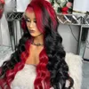 34 Polegadas Perivian HD Lace Front Wig Red Ombre Black Body Wave Lace Frontal Wig Color Highlight Wig Synthetic Prepened