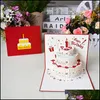 Gratulationskort 3D POP up Happy Birthday Laser Cut Fruit Cake Shaped Vykort Giftkort med kuvertklistermärken Drop Delivery Home G DHYV8