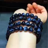 STRAND Echte natuurlijke blauwe pietersiet steen ronde kralen genezing 3 ronden armband 8mm