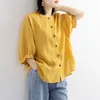 Women's Blouses Fashion O-Neck Button Lantern Sleeve Blouse Women's Clothing 2023 Summer Oversized Casual Tops All-match Solid Color