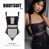 Dames jumpsuits rompers zomer sexy bodysuit mode casual riem bodycon black party club mesh body voor 230329