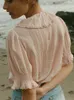 Women's Blouses Women Ruffles Turn-Down Collar Shirt Front Button Pleated Top Short Puff Sleeve 2023 Summer Ladies Sweet Blouse