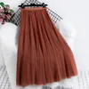 Spódnica długi tiul plisował linię warstwową Tutu wysoką talię Elastyczną siatkę Flowly Maxi na przyjęcie weselne Faldas Mujer 230330
